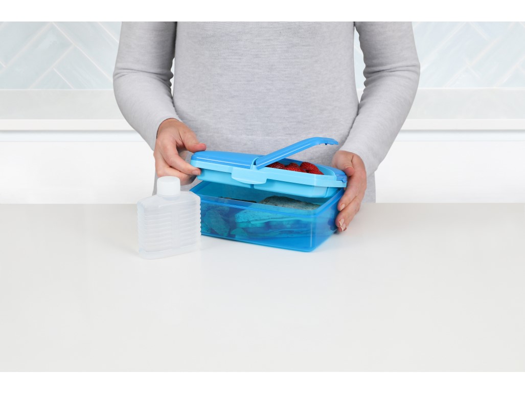 Sistema Delený desiatový box Lunch Quaddie 1,5 l s 3 výklopnými priehradkami vo veku as fľašou na pitie, modrá