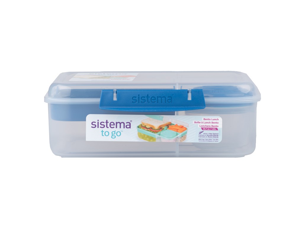 Sistema Delený desiatový box To Go Bento Lunch s nádobou na jogurt a 2 tácky 1,65 l, modrá