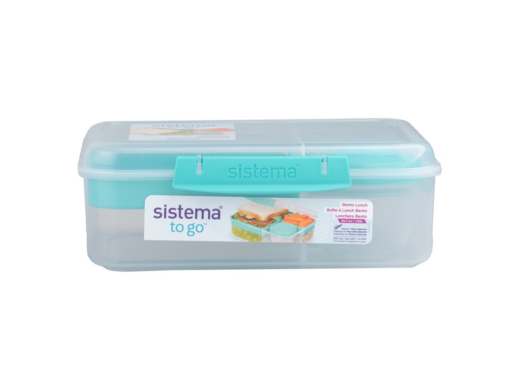 Sistema Delený desiatový box To Go Bento Lunch s nádobou na jogurt a 2 tácky 1,65 l, mätová