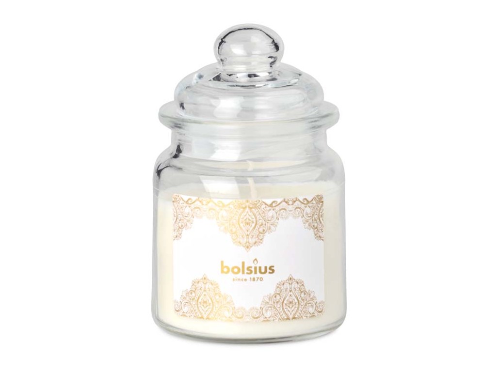 Bolsius Vonná sviečka v skle s viečkom, 79x129mm, Zlatá čipka