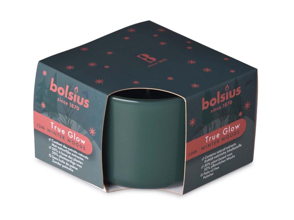 Bolsius True Glow Vonná sviečka v skle, 90x63mm, Winterwoods