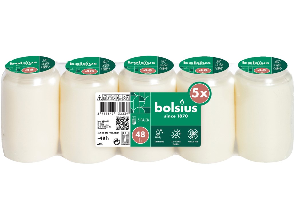 Bolsius kompozitný 5 ks 710g 48h. biela viečko papier