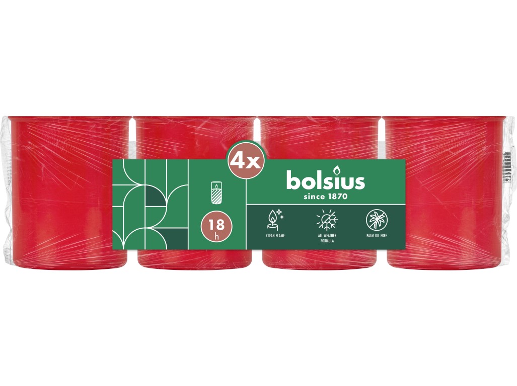 Bolsius vklad lisovaný 250g 18h. 4 ks červená