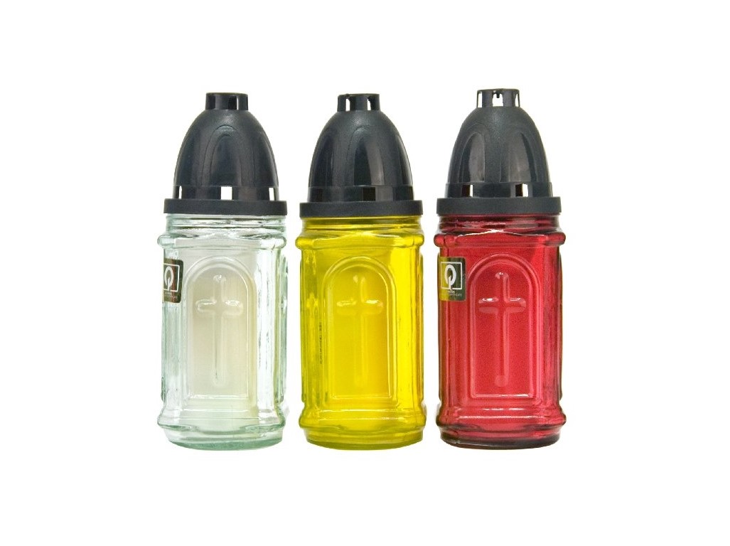 Cintorínske sklo 20,5 cm vklad 120g 45h. Kríž mix farieb