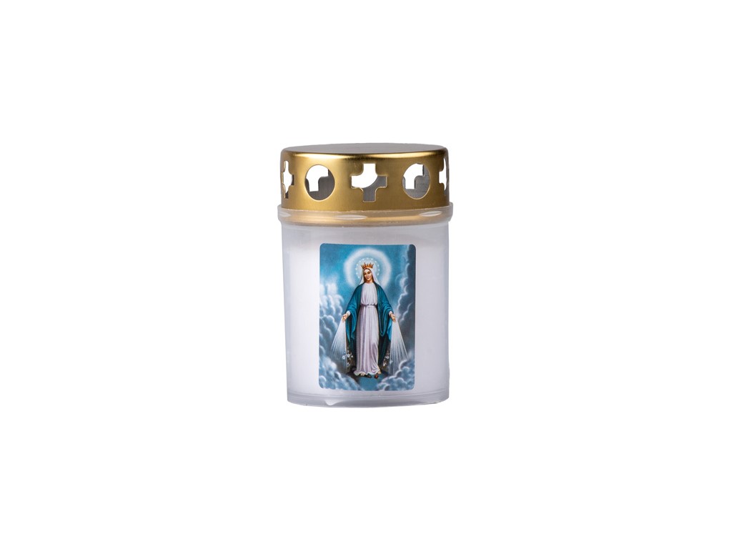 Cintorínska sviečka s viečkom 90g ~1,5dne biela Obrázok lisovaná