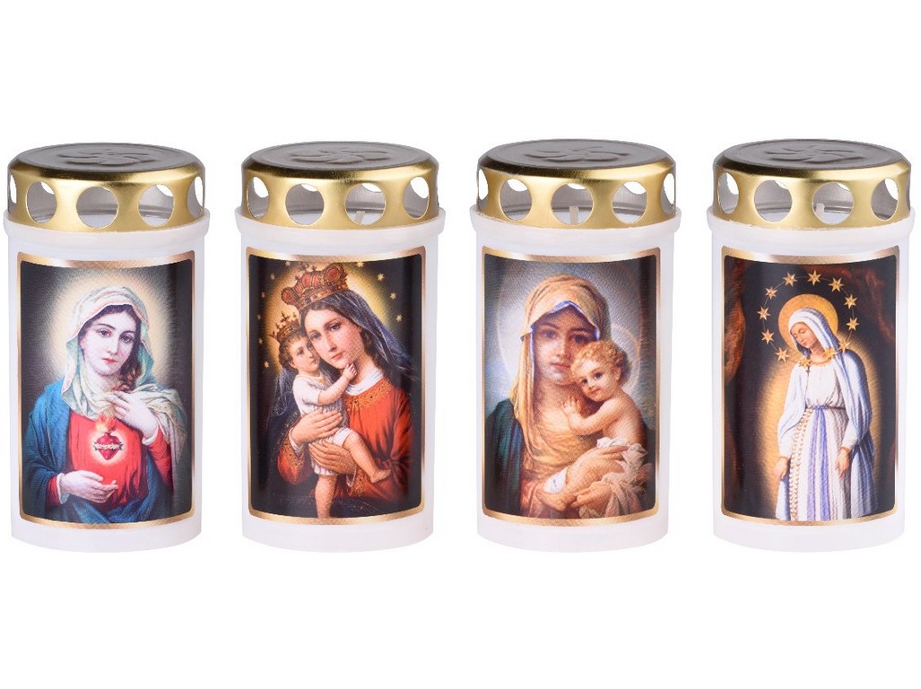 Cintorínska sviečka s viečkom 120g 38h. biela Obrázok mix lisovaná