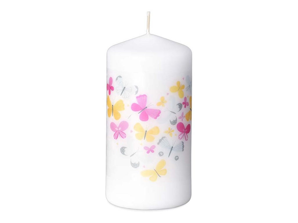 Sviečka valec 60x120 mm Butterfly Trembling - srdce s motýľmi