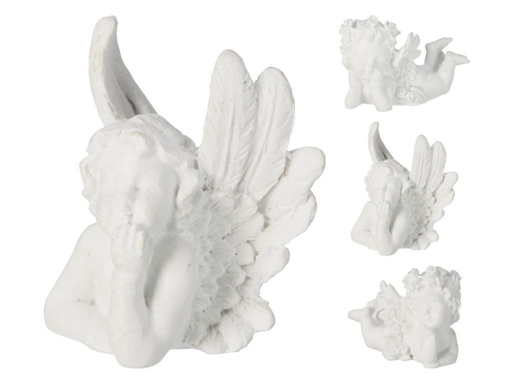Anjel polyresín ležiaci mix, biela