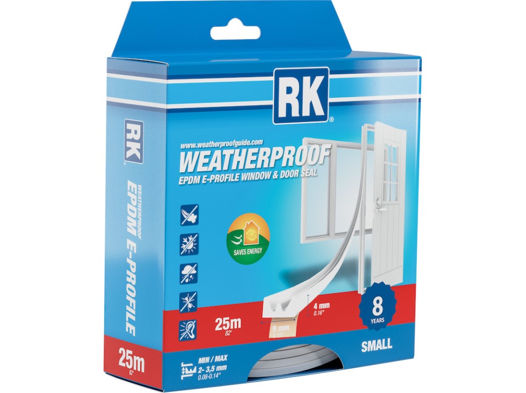 Tesnenie okien a dverí EPDM – E-profil, biela 25 m