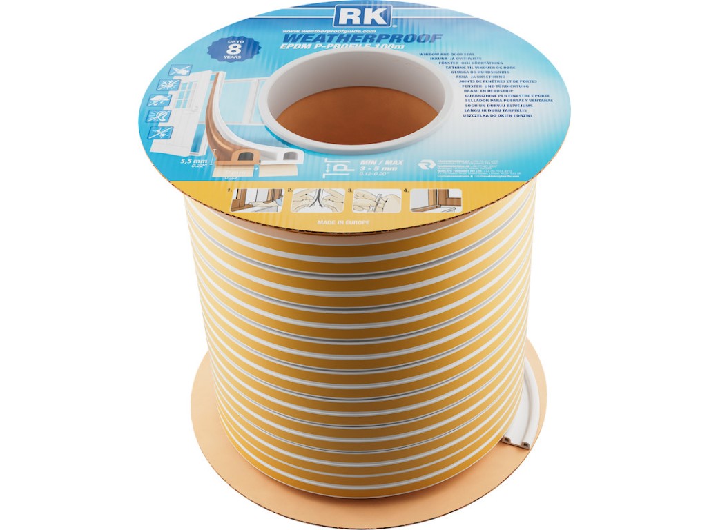 Tesnenie okien a dverí EPDM – P-profil, biela 100 m