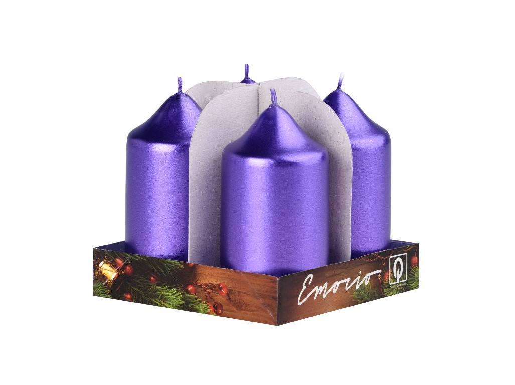 Emocio adventný valec 4ks 40x75 Metal tm. fialové sviečky