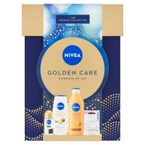 NIVEA darčeková sada pre ženy Golden Care (mlieko, sprchový gél, roll on, Lab, maska)