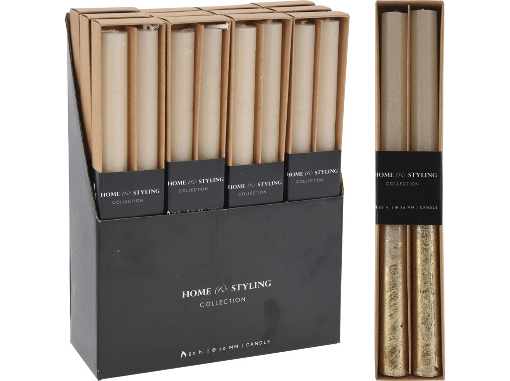 Rustikálna sviečka 2ks metalická krémová zlatá 21x250mm