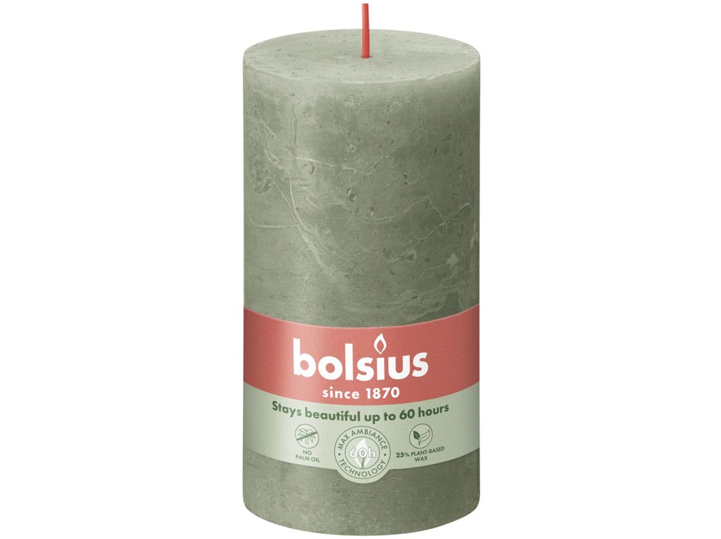Bolsius sviečka valec Rustic Shine Fresh Olive zelená 68x130mm