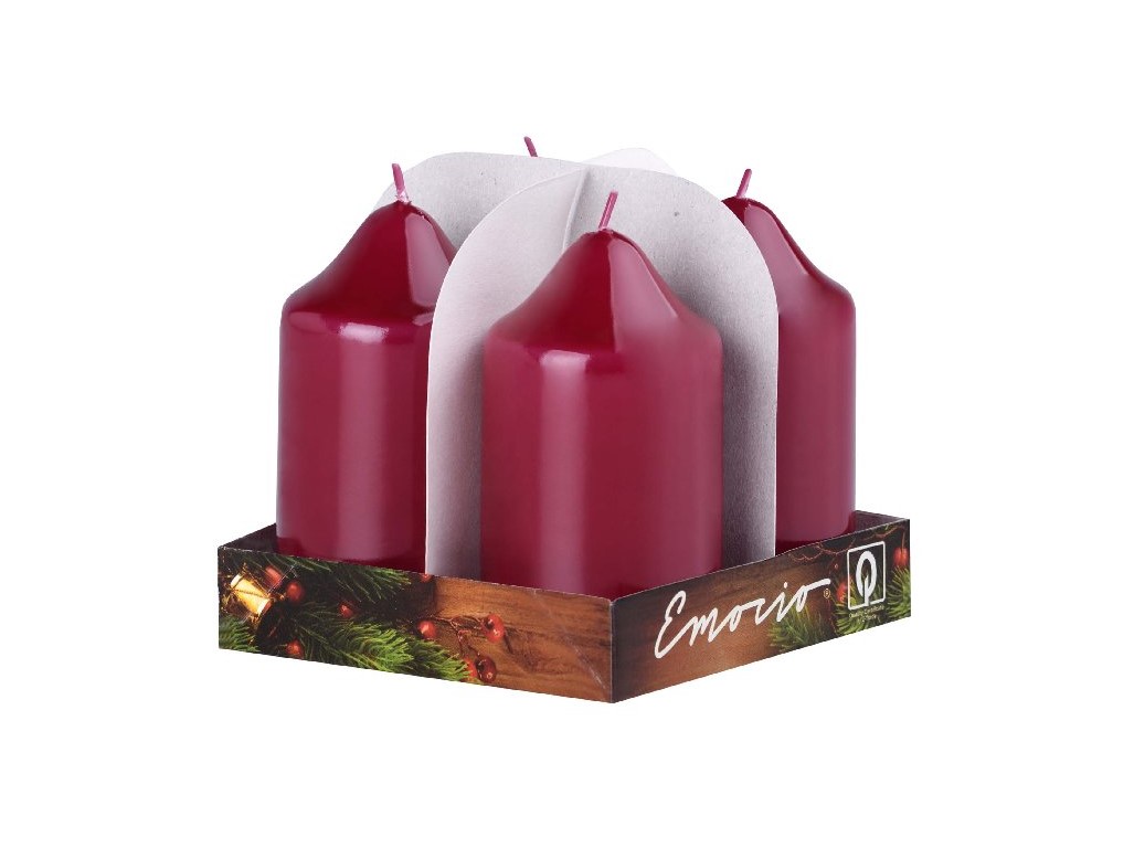 Emocio adventný valec 4ks 50x90 bordová sviečka