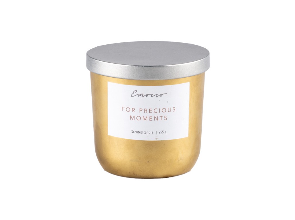 Emocio zlatá sójová vonná sviečka v skle s kovovým viečkom Sklo 95x95 mm Frosted Pine