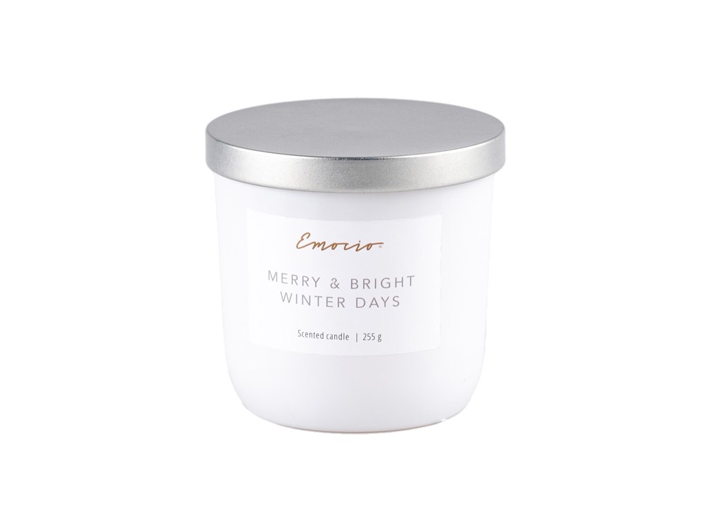 Emocio biela sójová vonná sviečka v skle s kovovým viečkom 95x95 mm Snowy Night