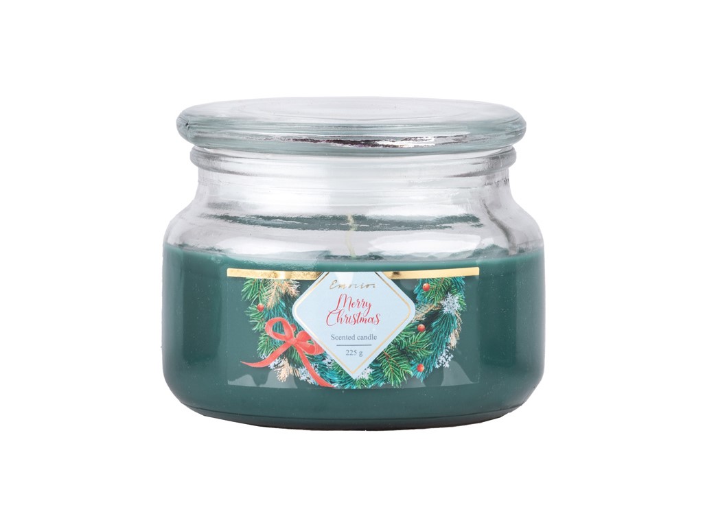 Emocio Merry Christmas – vonná sviečka v skle 100×79 mm so skleneným viečkom