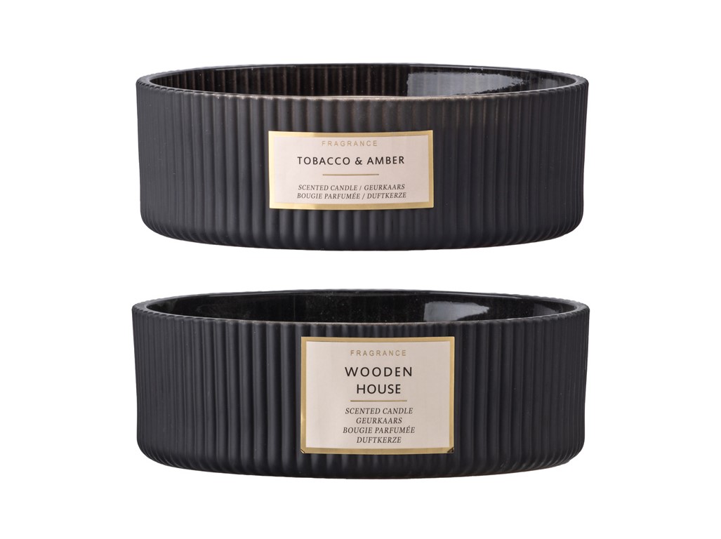 Sviečka v skle ryhovaná vonná mix v čiernej farbe 178x60 mm