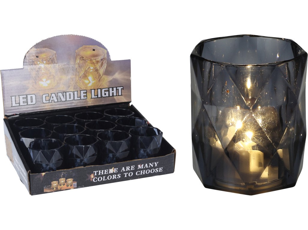 LED sviečka akrylová, šedá 47x57mm