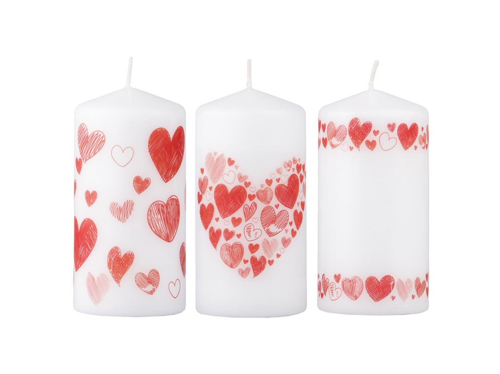 Valec červené srdce mix, sviečka 60x120 mm