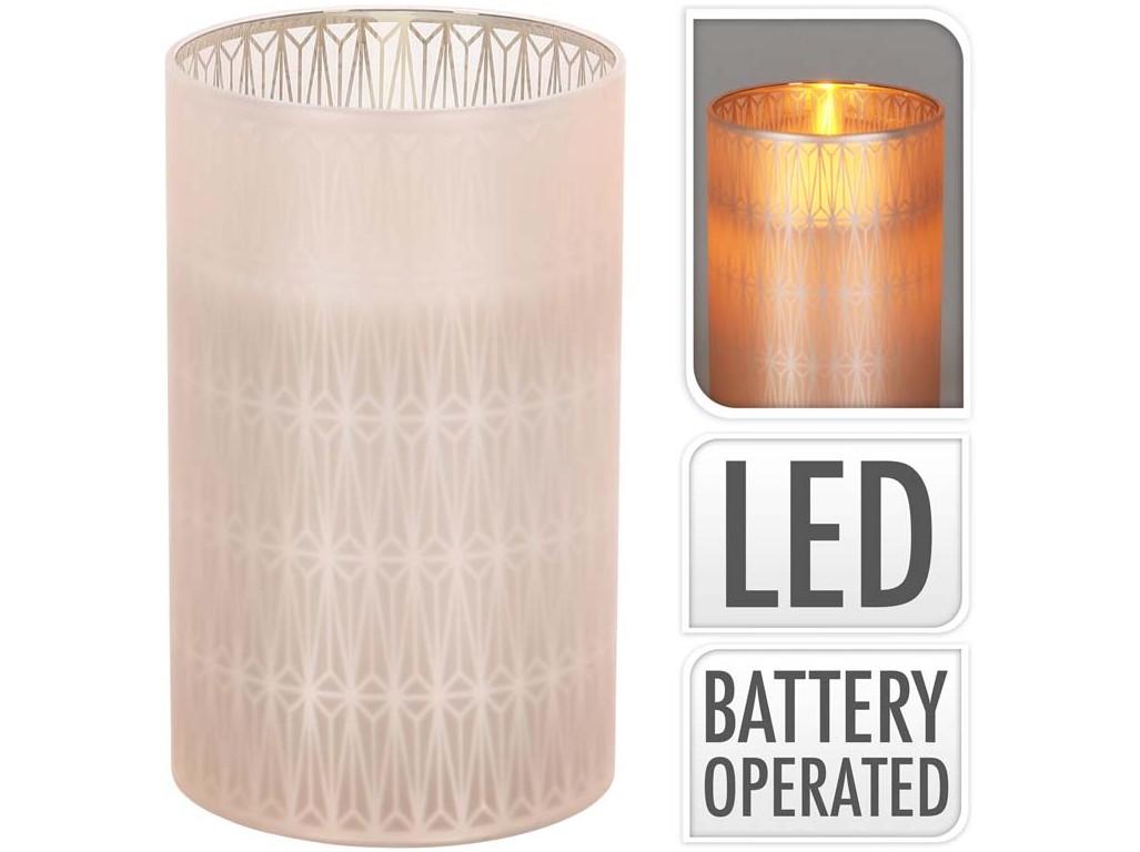 LED sviečka v skle 75x125mm s reálnym plameňom geometrický tvar, biela