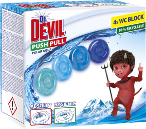 Dr. Devil WC Push Pull Gél Polar Aqua WC blok bez košíka, 4 × 20 g