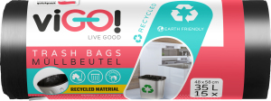 viGO vrecia na odpad, 22 µ, 48 × 58 cm, 35 l, 15 ks