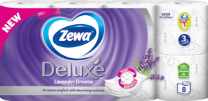 Zewa Deluxe Lavender Dreams 3vrstvový toaletný papier, 8 roliek, 19,3 m rolka