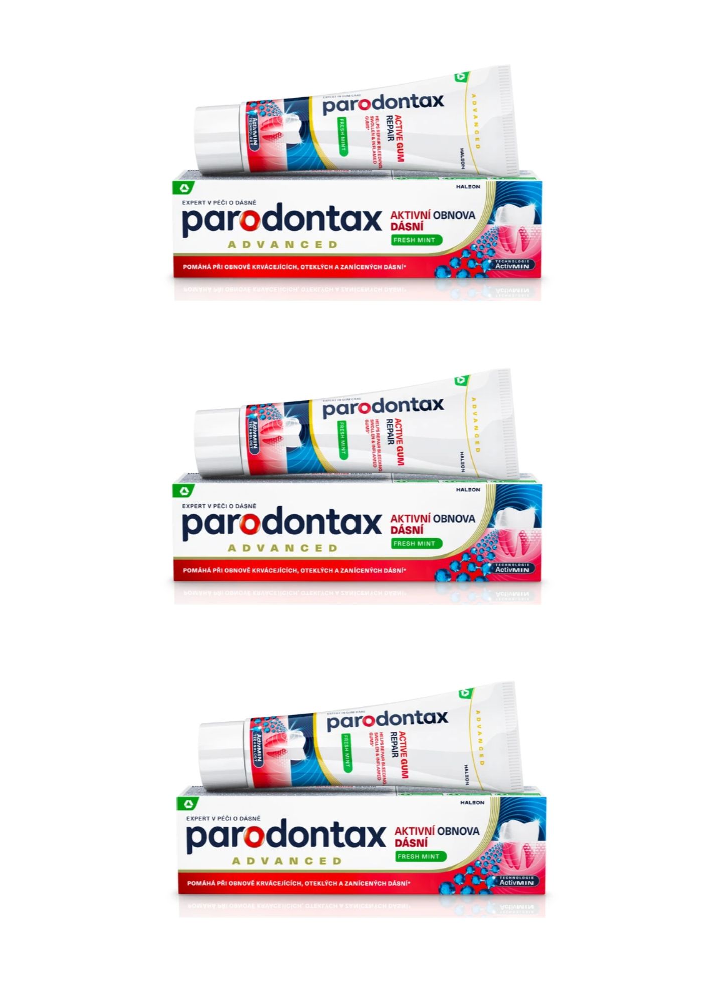 Parodontax aktívna obnova ďasien Fresh Mint zubná pasta 3x75 ml