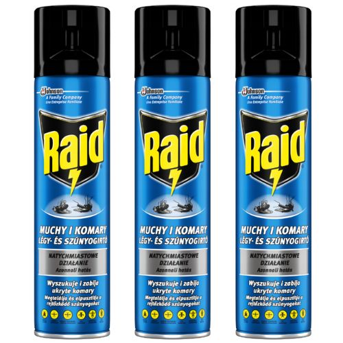 Raid sprej proti lietajúcemu hmyzu, proti komárom a muchám, 3x400ml
