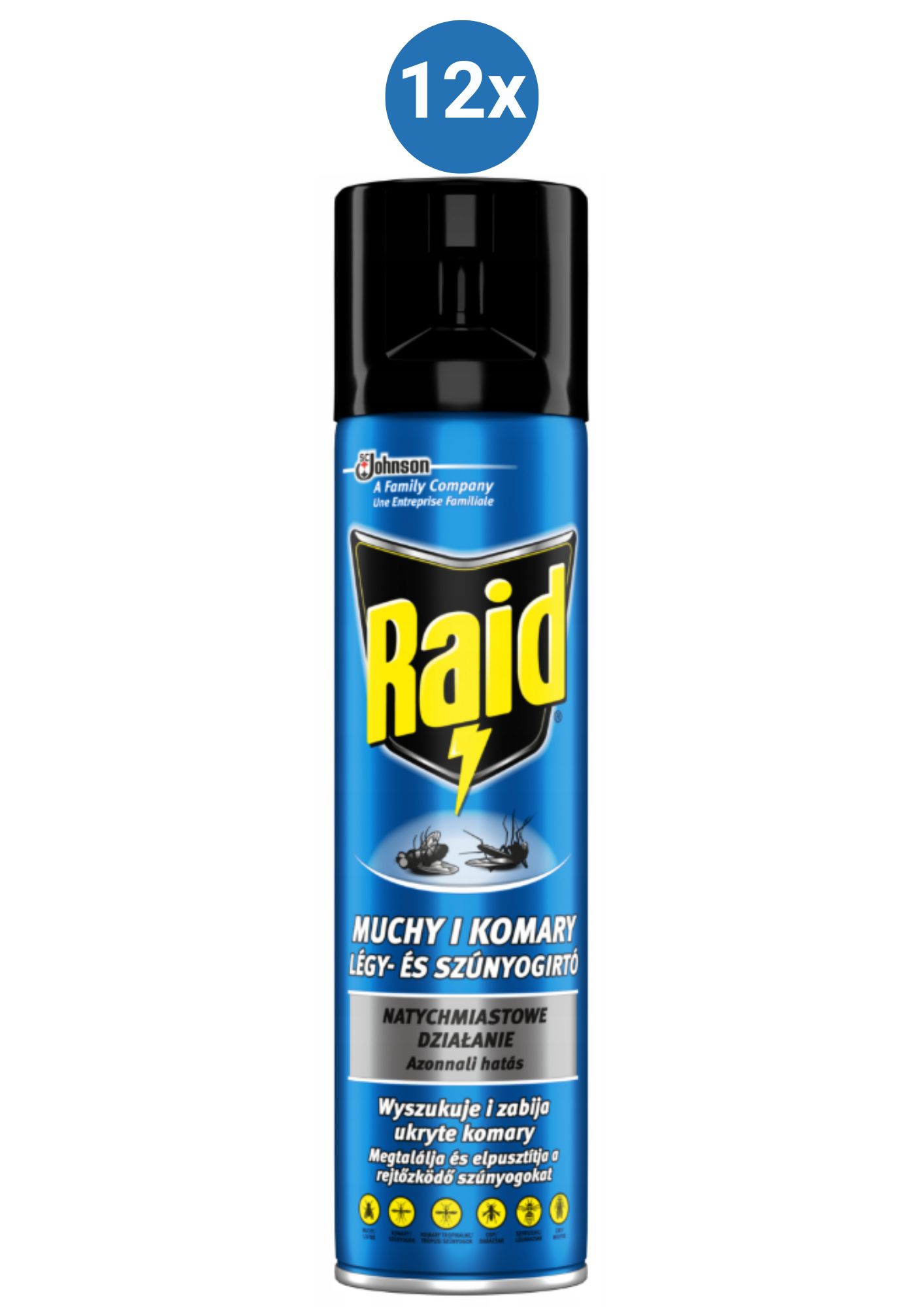 Raid sprej proti lietajúcemu hmyzu, proti komárom a muchám, 12x400ml