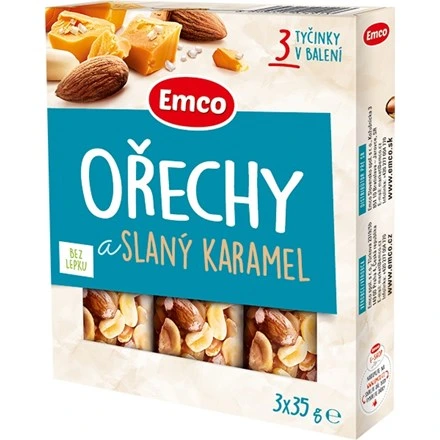 Emco Tyčinky orechy a slaný karamel 3 x 35 g