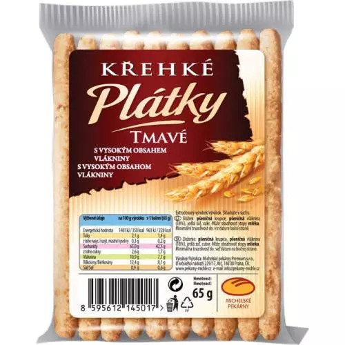 E-shop MICHELSKÉ PEKÁRNE Dobré pečivo Plátky krehké tmavé 6 x 65 g
