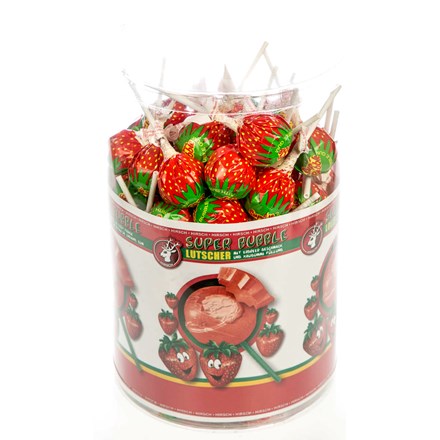 E-shop Super bubble lízanky jahodové 100 x 17 g