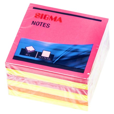 E-shop SIGMA Bloček samolepiaci 75 mm 80 lístkov neón 6 ks