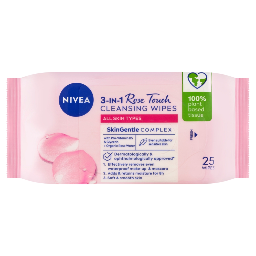 Nivea Micellar Wipes Aqua Rose odličovacie obrúsky 25 ks