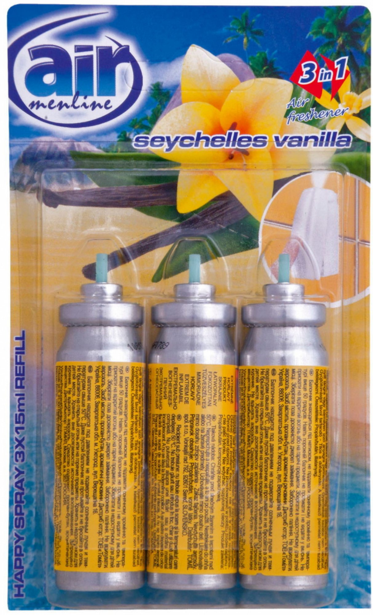 Air Menline Seychelles Vanilla Happy Osviežovač náhradná náplň 3 x 15 ml sprej