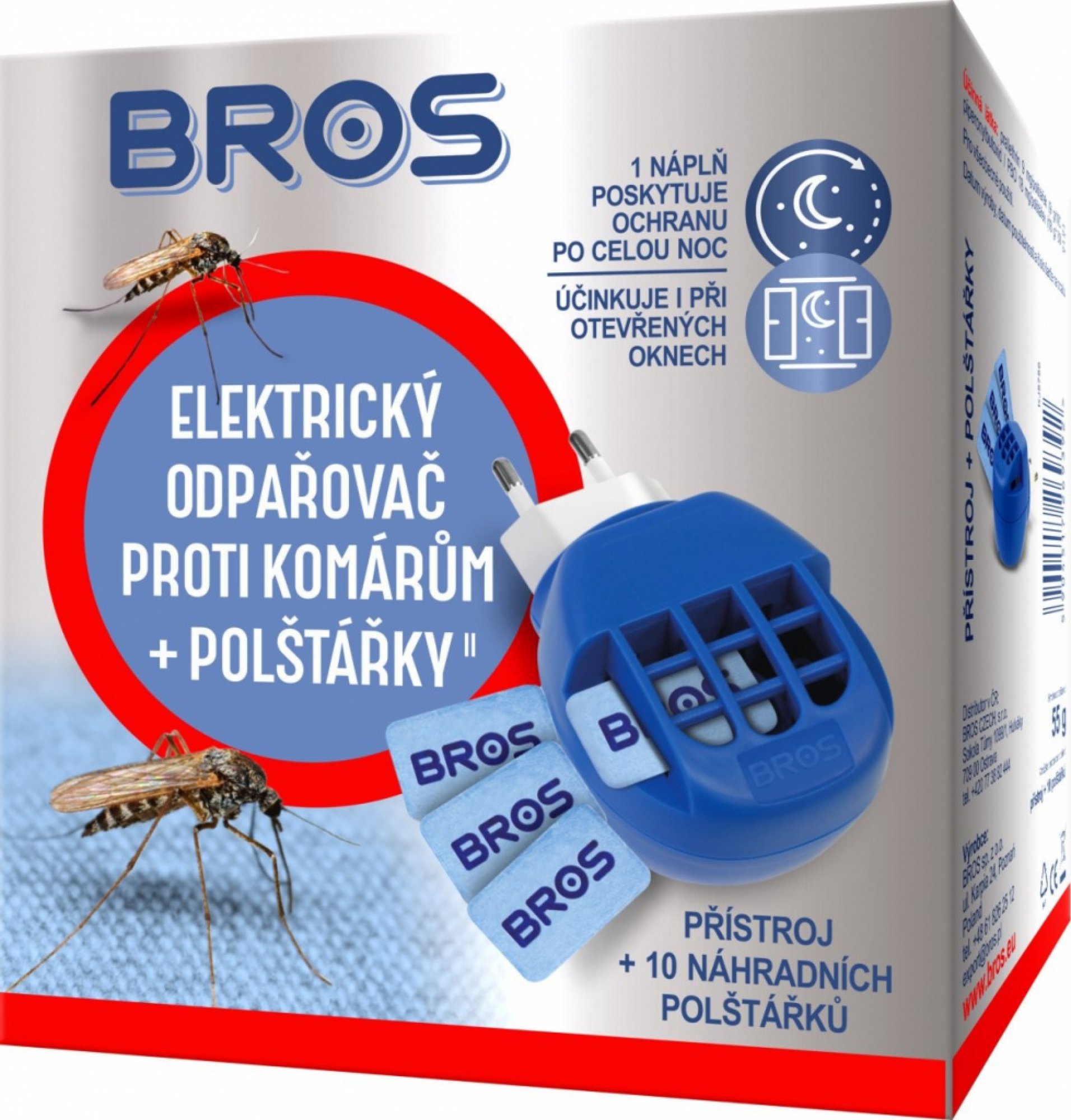 Bros Elektrický odparovač proti komárom + vankúšiky 10 kusov