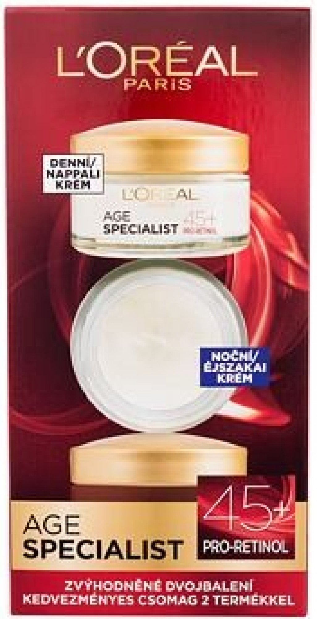 LOREAL Denný + Nočný KRÉM 2x50ML 45+ AGE specialist duopack sada