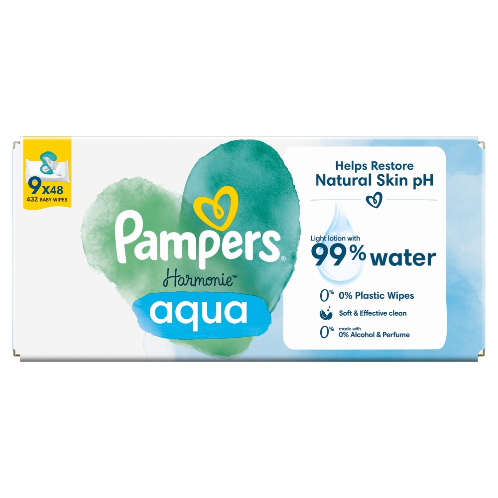 Pampers Harmónia Aqua detské čistiace obrúsky 9 x 48 ks