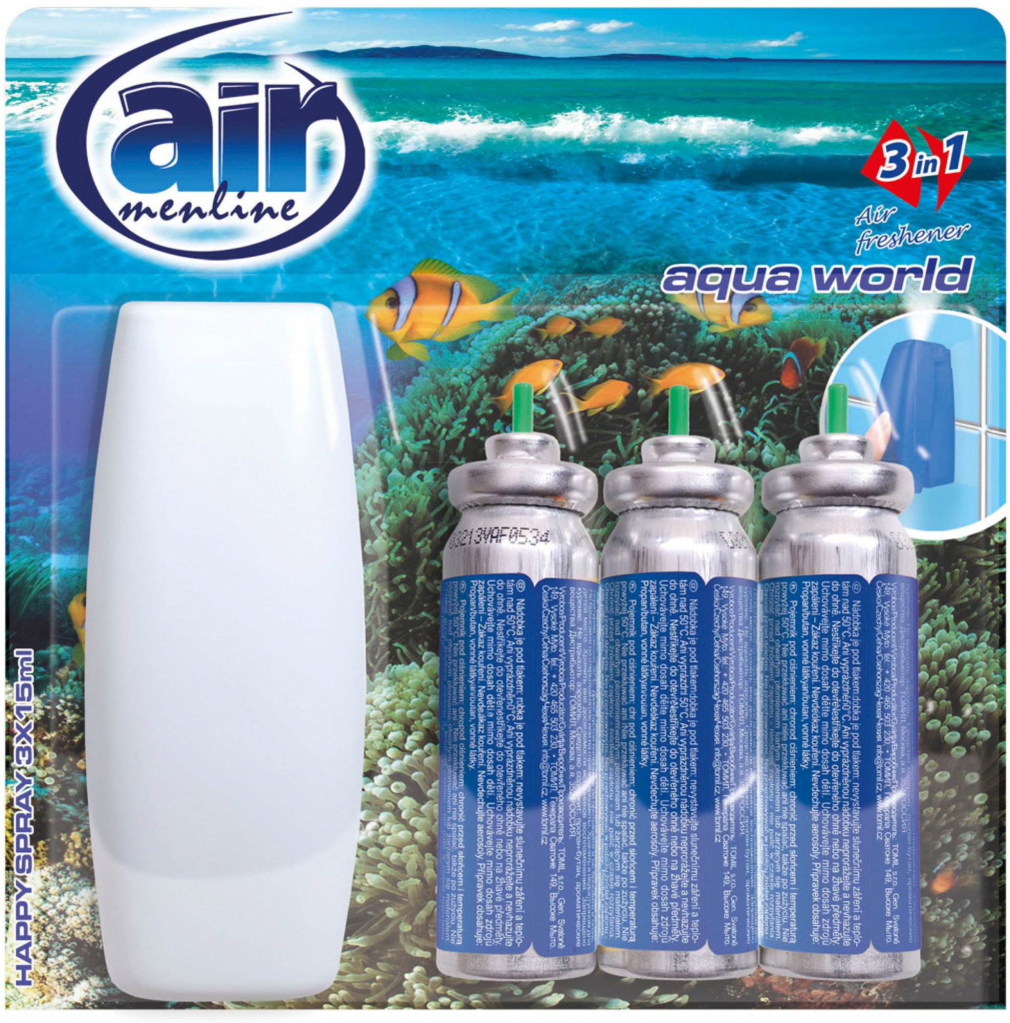 Air Menline Aqua World osviežovač vzduchu, náhradná náplň 3 ks + STROJČEK