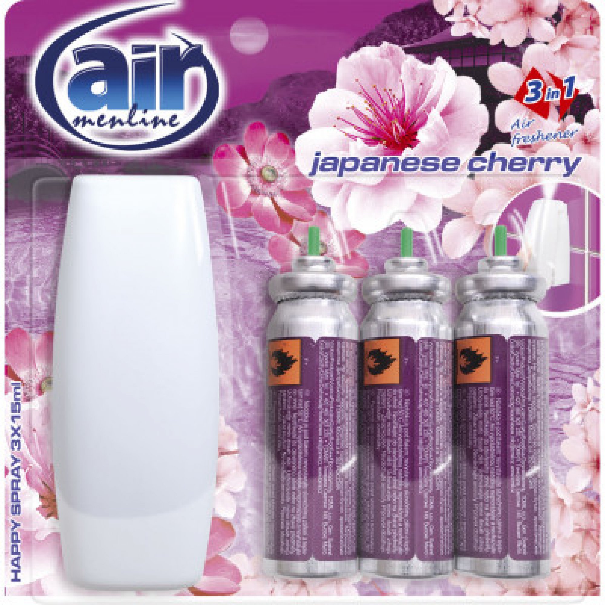 Air Menline Japanese Cherry Happy Osviežovač náhradná náplň 3 x 15 ml sprej 1+ STROJČEK