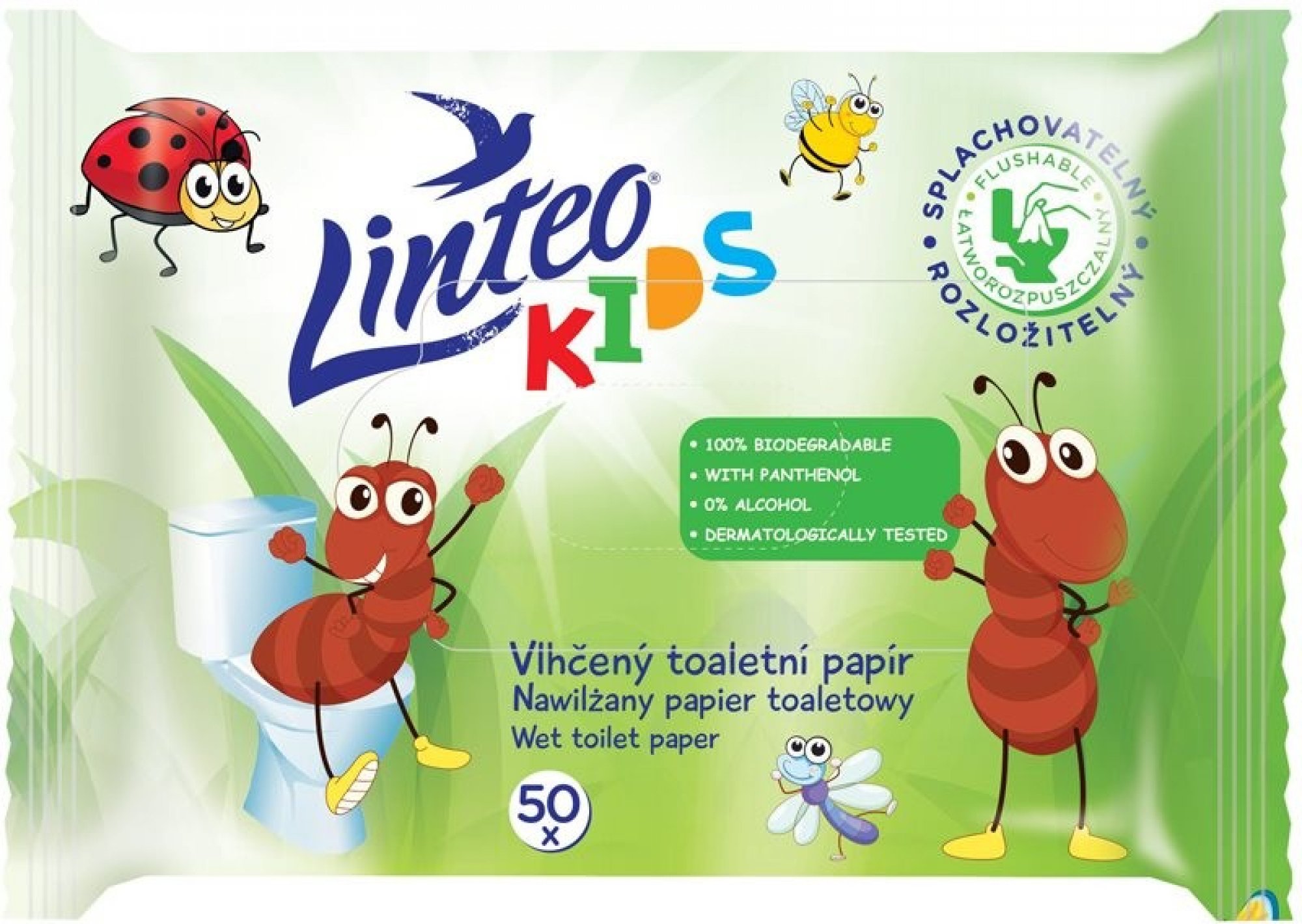Melitrade a.s. Detský vlhčený toaletný papier Linteo KIDS 50ks splachovateľný