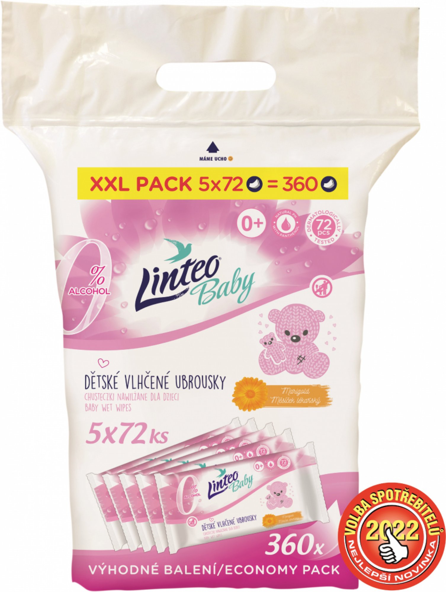 Linteo Baby vlhčené obrúsky s nechtíkom lekárskym 5 x 72ks