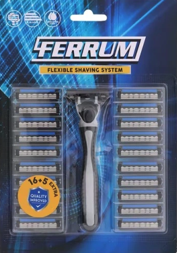 FERRUM Pánsky holiaci strojček S tromi čepieľkami + 21 ks holiacich hlavíc