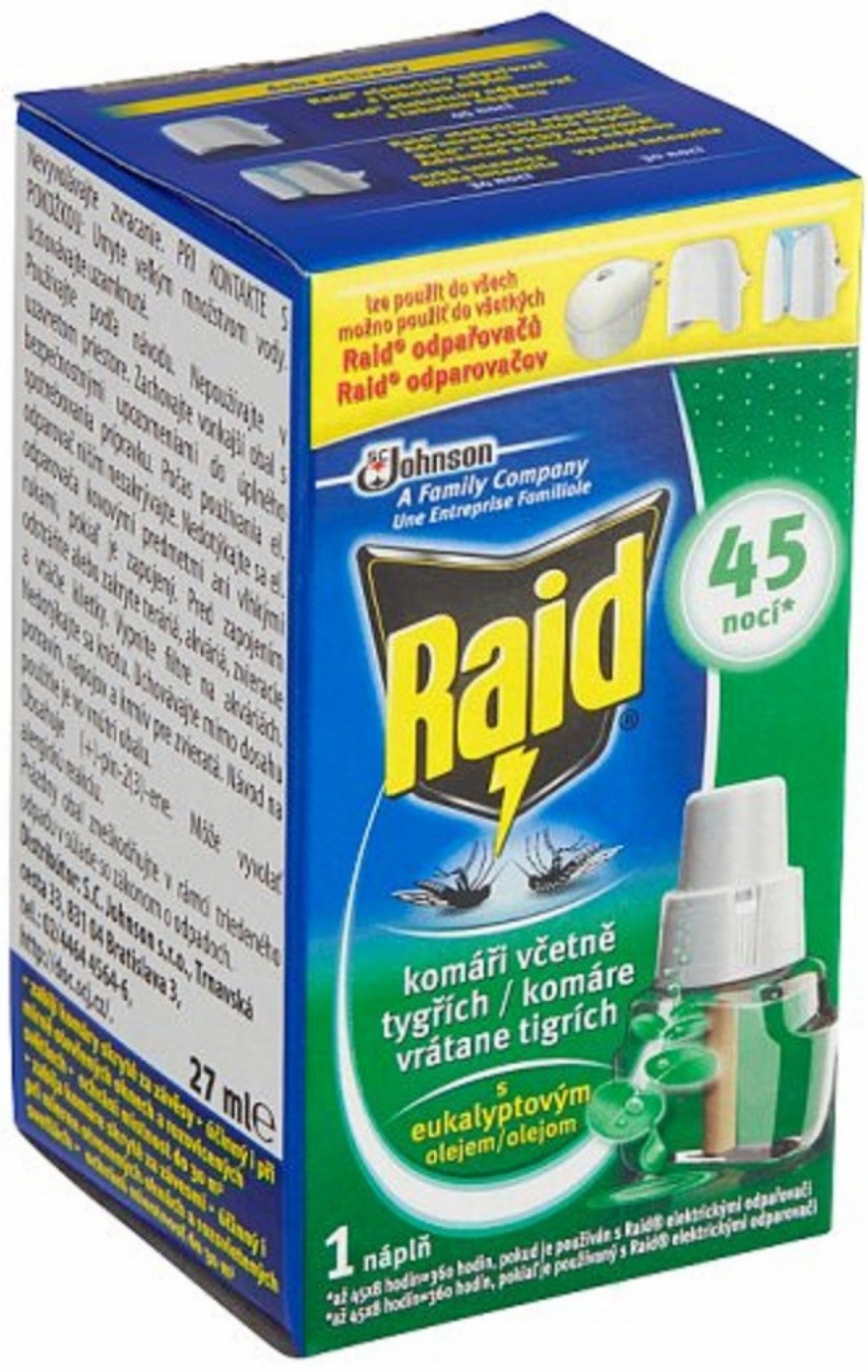S.C. Johnson Raid proti komárom tekutá náplň do elektrického strojčeka s eukalyptovým olejom 27ml 45nocí