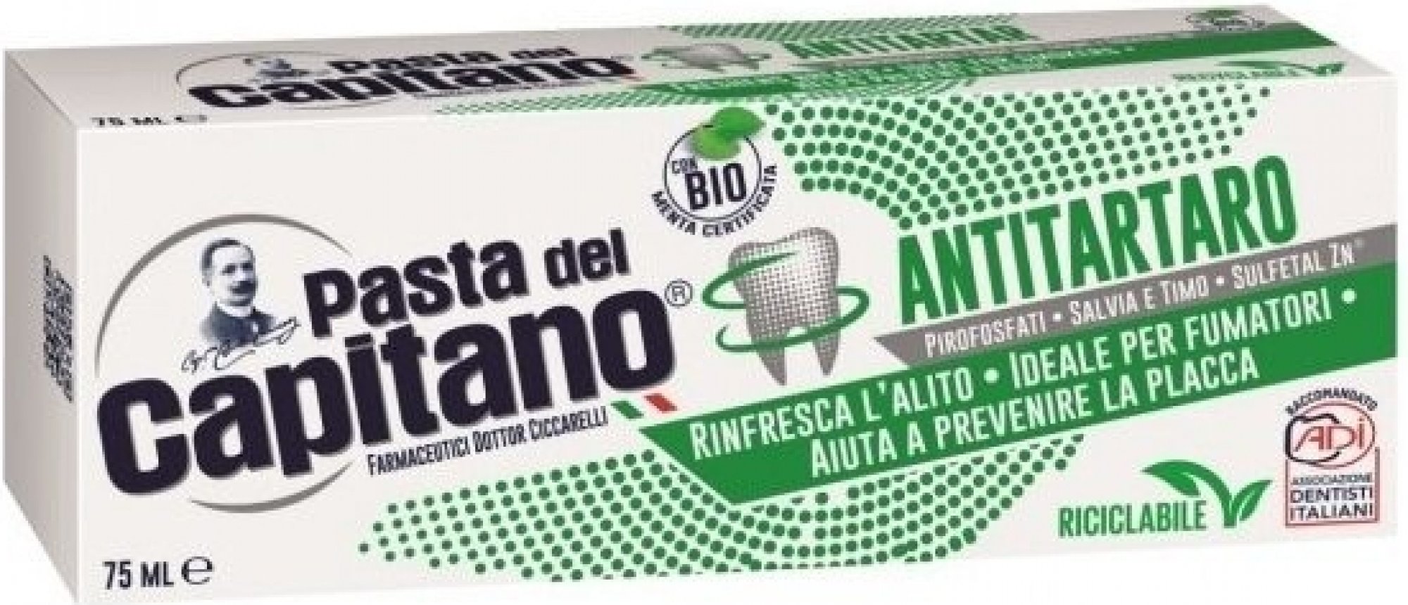 Pasta del Capitano Antitartaro zubná pasta pre fajčiarov s BIO mätou 75 ml