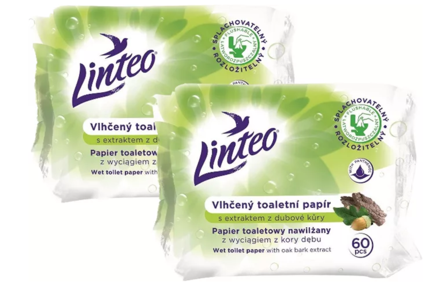 LINTEO Vlhčený s extraktom z dubovej kôry 2 × 60 ks