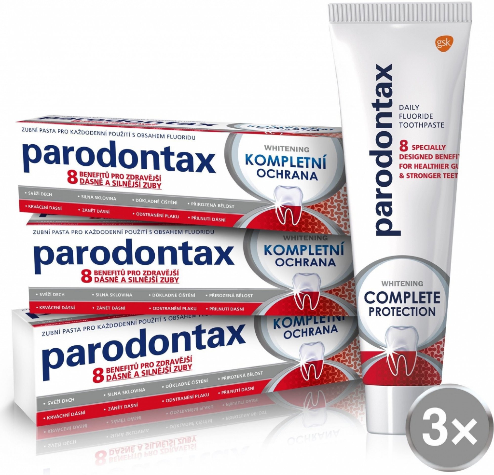 Glaxosmithkline Consumer Parodontax Kompletná ochrana + whitening 3x75 ml